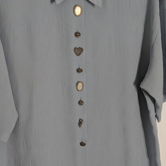 IMPRESSIONS Of California Blue Chiffon Short Sleeve Blouse; Buttons; Size 18/20 - Picture 2 of 5